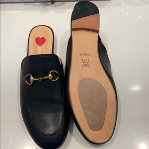Vero Cuoio Black Leather Slip-On Mules with Gold Bit size 8 like new .